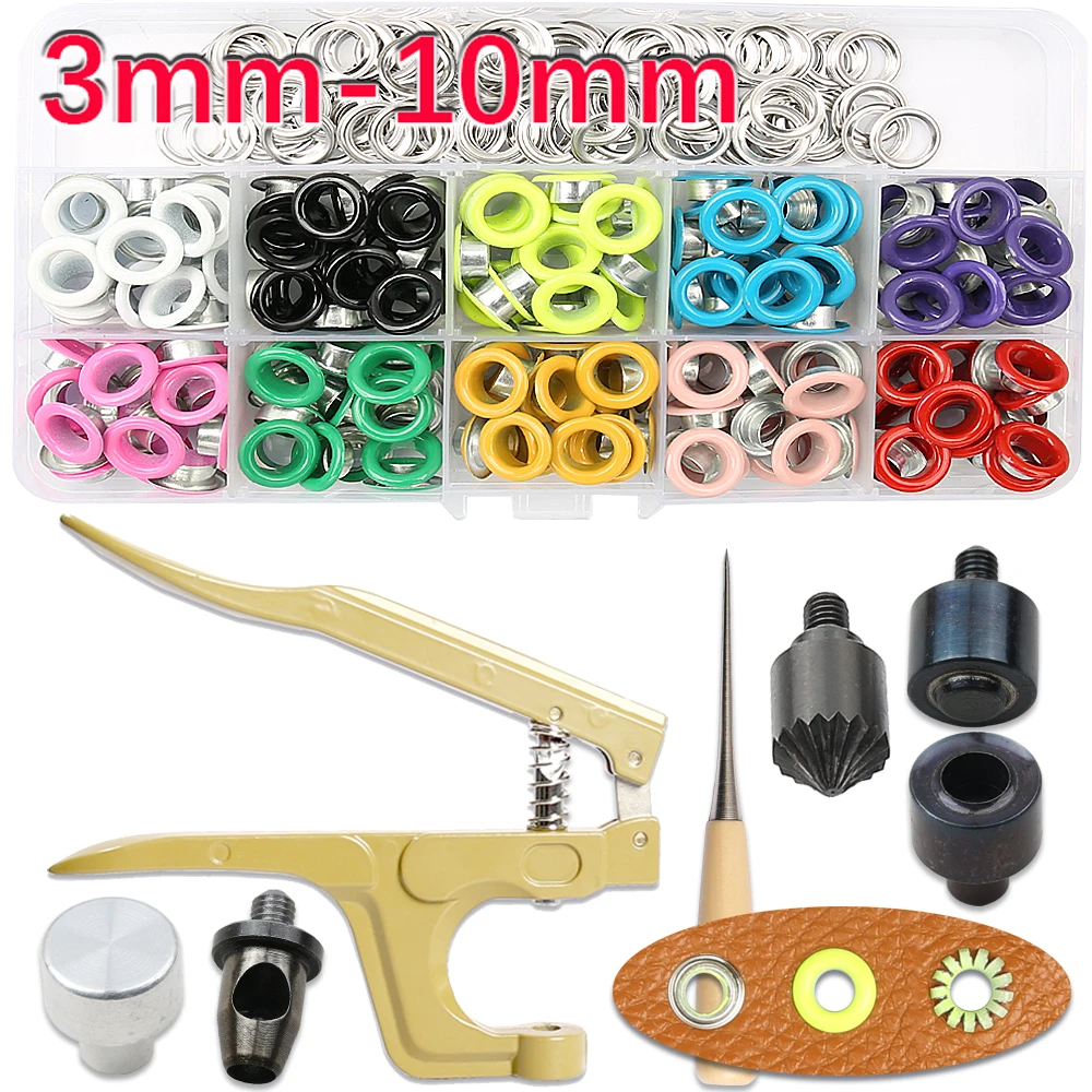 Eyelet Grommet Ring Kit Eyelet Grommet Ring Eyelet Punch Tool Set Grommet Eyelet Kit Grommet Punch Tool Grommet Tool Kit Grommet Tool Eyelet Grommet Dies 3-10mm Metal Color Eyelet Grommet Multifunctional Pliers Kit Leather Round Eye Rings DIY Shoes Belt Scrapbooking Punching Tool