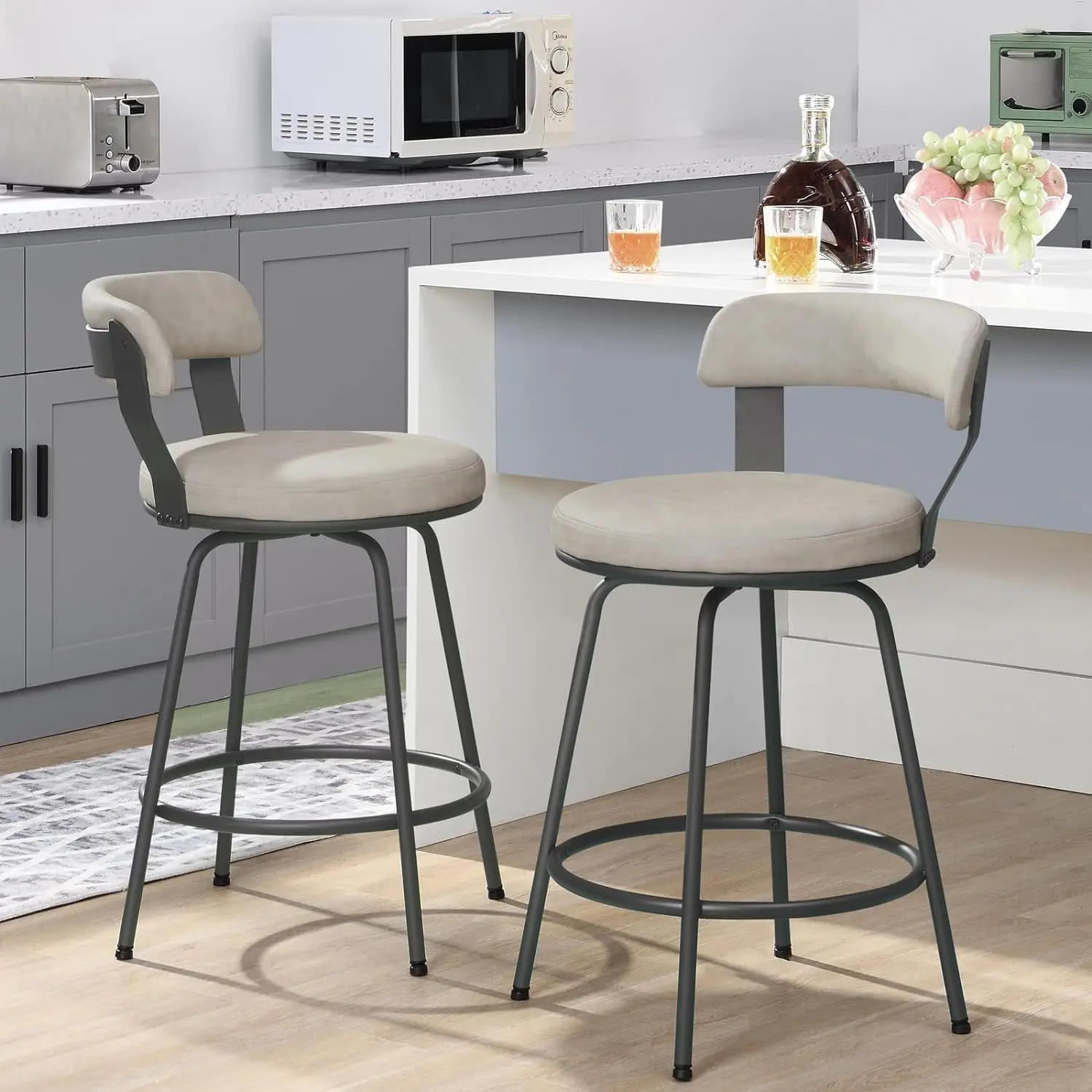

Bar Stools Set of 2-Metal Stools for Kitchen Counter PU Leather Barstools Swivel Bar Chairs for Dining Cafe