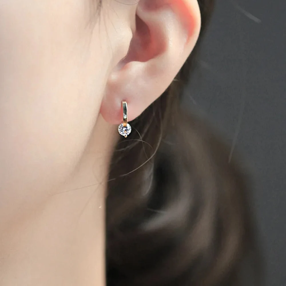 Stud Earrings Gold Color Metal Bar Round Cubic Zirconia Stone For Women Bowknot Shape CZ Post Classic Sparkling