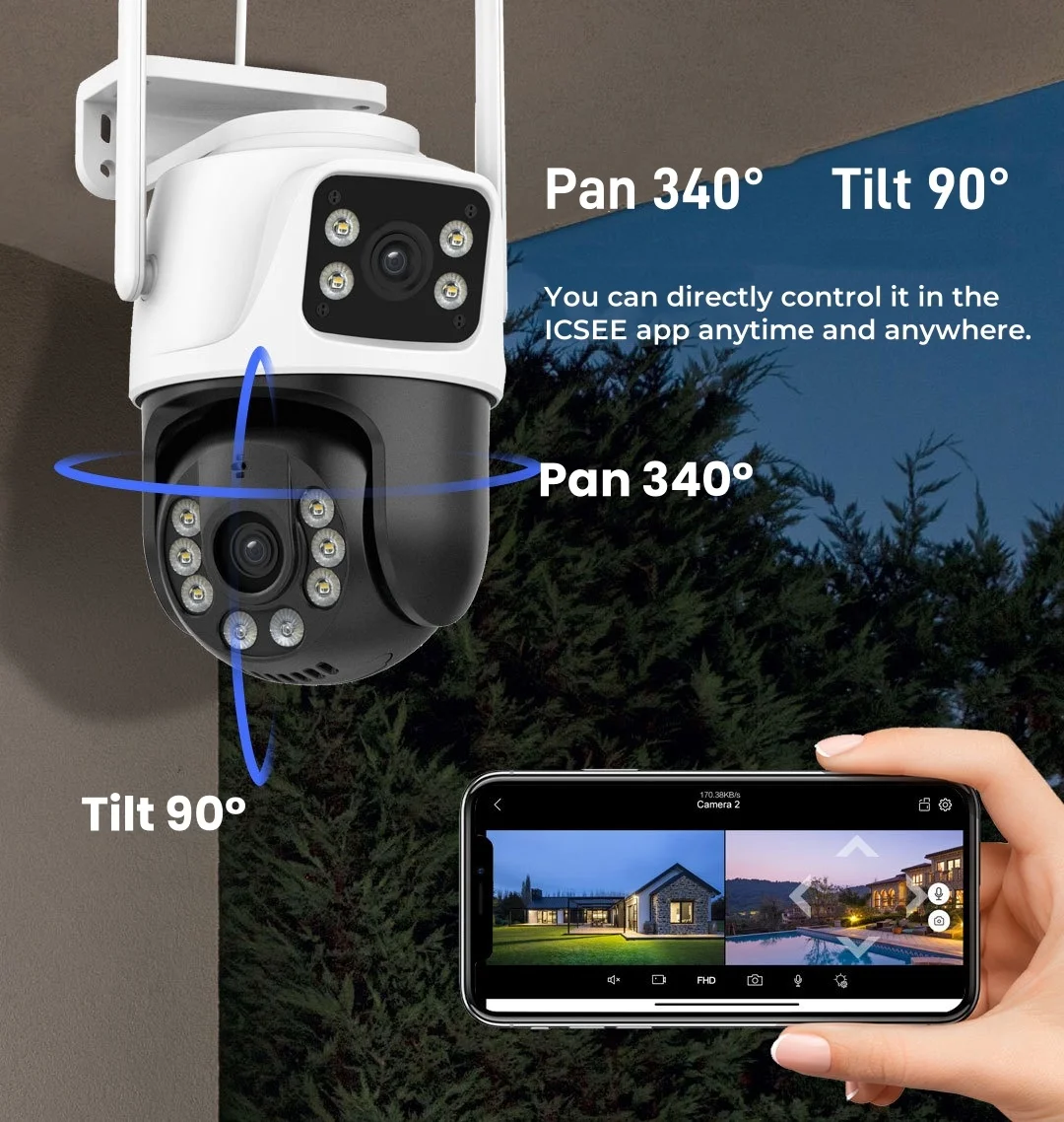 FCD600 - 6MP UHD Dual-Lens Outdoor PoE Security Camera, 180° Panoramic View, Smart Dual Light Night Vision, Two-Way Audio, Active Siren & Alarm, Human - View #6