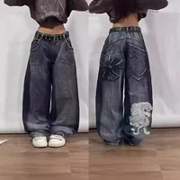 American Style Retro Hiphop Loose Wide Leg Casual Jeans Straight Cut Loose Fit Spring New Arrival Hip Hop Trend Brand