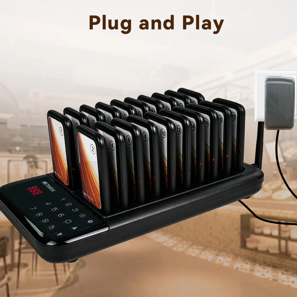 Retekess TD173 Drahtloses Pager-System mit 20 Ein-Klick-Stummschaltfunktionen, Restaurant-Pager, Vibrations- und Blitz-Buzzer, Untersetzer-Pager für Food Trucks – Detail 11
