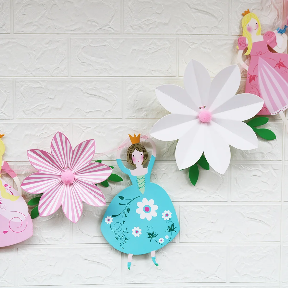 Flower Princess Happy Birthday Party Banner Fairy Birthday Baby Shower Tea Party Bunting Decor Kindergarten Classroom Decoration