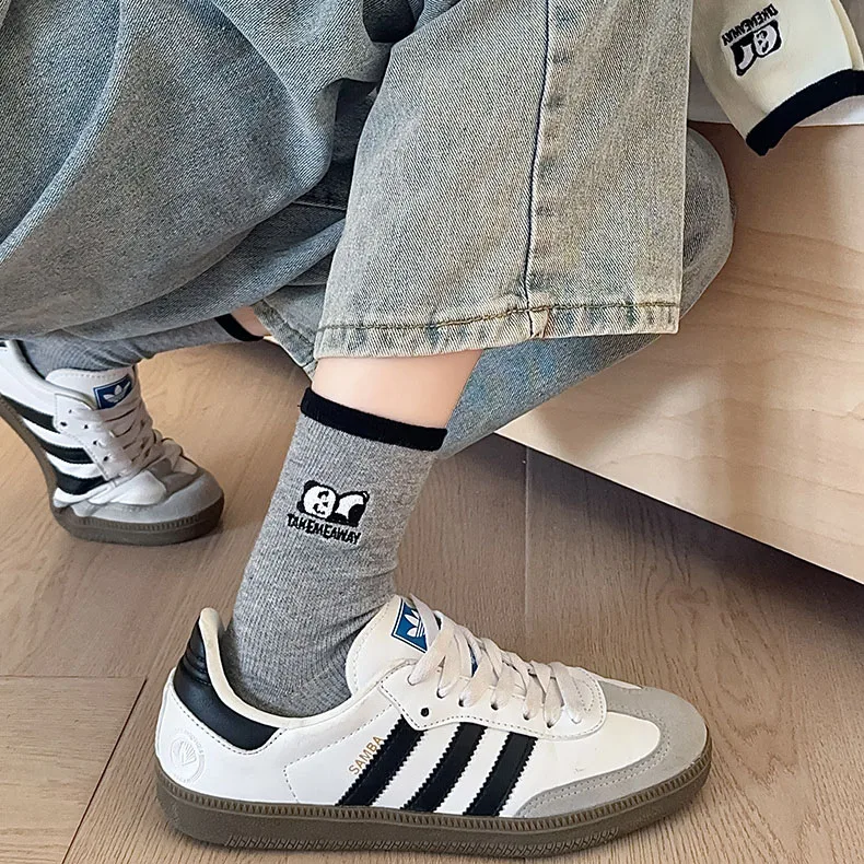 Women's Socks Simple FashionSpring Summer Soft Breathable Mid-tube Kawai Panda Embroidery Combed Cotton Simple Casual Thin Socks - 2