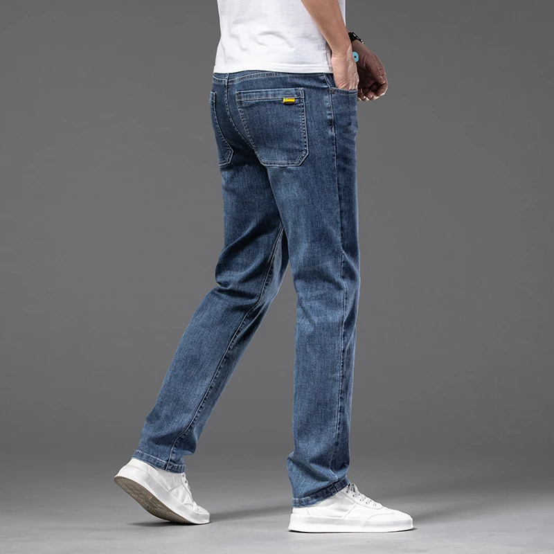 2024 Summer New Men's Thin Jeans Elastic Waist Loose Straight Comfortable Casual Denim Pants Brand Trousers Plus Size 40 42 3