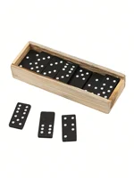 28 Pieces Of Black Domino Wooden Box With Black Domino Wooden Board Game Teaching Aids Party Game Children's Gift 2