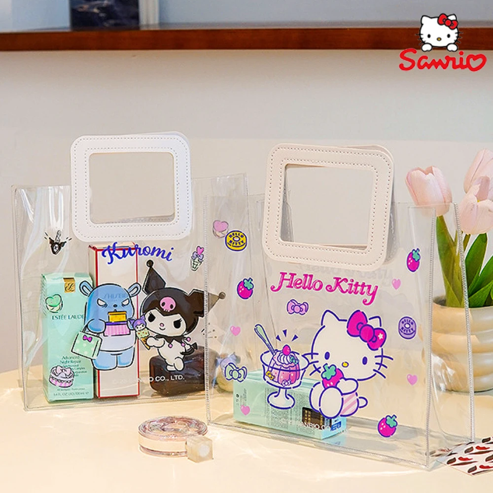 

Kawaii Sanrio PVC Bag Anime Hello Kitty Kuromi My Melody Transparent Storage Bags Large Capacity Handbag Makeup Bag Girl Gift