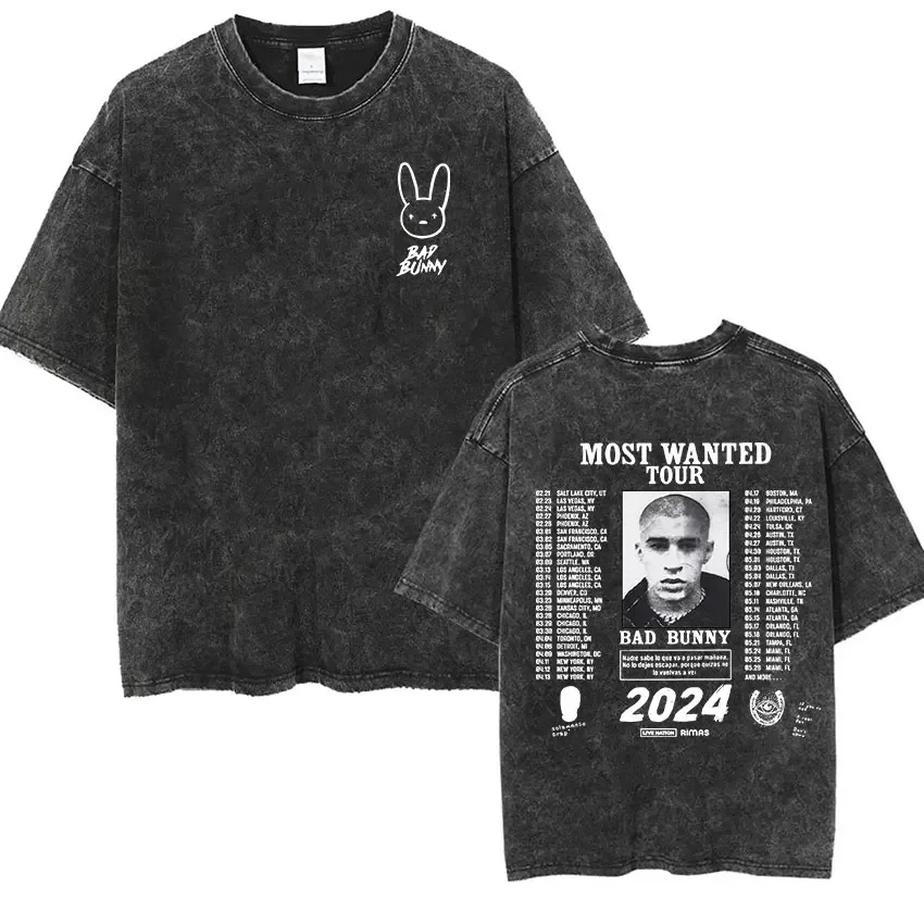 

2024 Bad Bunny Most Wanted Tour Vintage Washed T Shirts Nadie Sabe Lo Que Va Pasar Manana Men's Women T-shirt Hip Hop Oversized