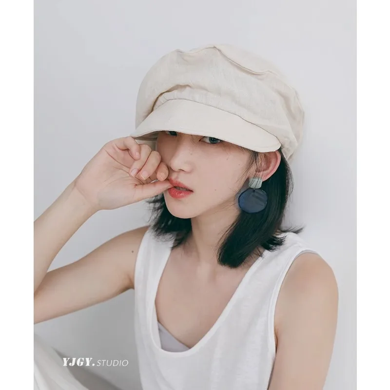 Breathable linen loose-fitting vintage Cloud Hat Artsy Day Painter hat Adjustable Newsboy hat ladies summer