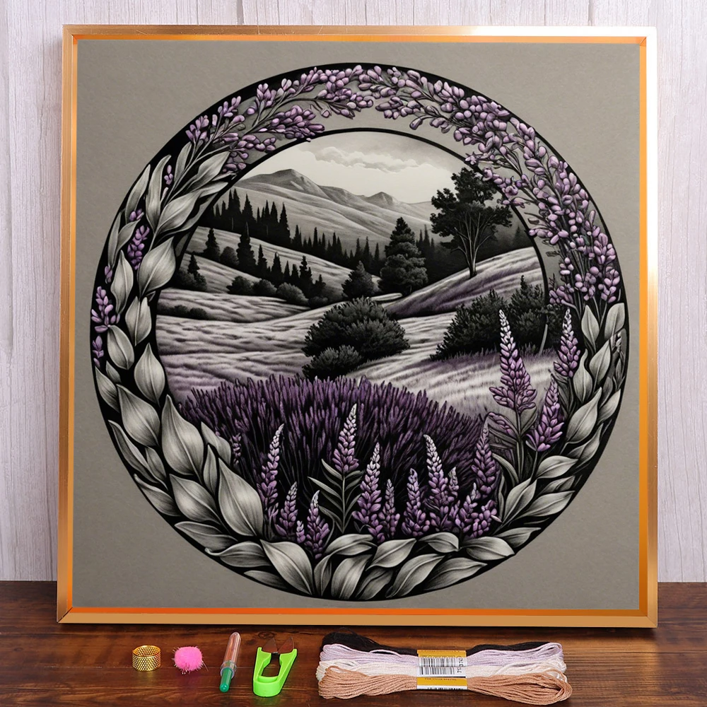 Flower Landscape Printed Cross-Stitch DIY Embroidery Set DMC Threads Knitting Sewing Hobby Handiwork Different Needle Wholesale