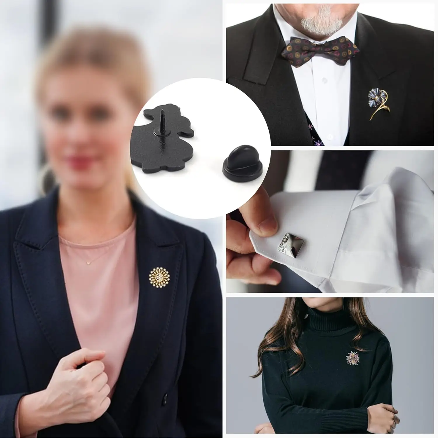 50/500 Stück schwarze PVC-Gummi-Pin-Rückseite, Schmetterlings-Kupplungs-Krawattenhalter, Revershalter, Verschluss, Pin-Kappenhalter für den Ersatz von Uniform-Abzeichen – Detail 4