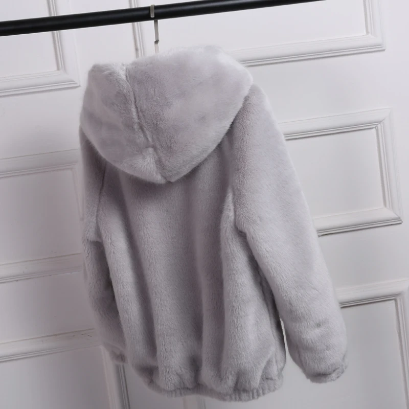 2021 Winter Grass Mink Faux Fur Coat Lady Artificial Fur Hooded Soft Women's Jacket White Grey Pink Rabbit Imitation Fur Outcoat