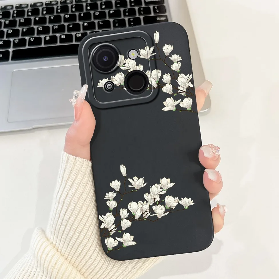 Cute Cat & Floral Silicone Phone Case - Stylish Protective Bumper