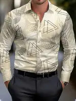 Men's shirt regular lapel shirt men's 3d printing triangle geometric printing casual street long sleeve fashion printed shirt 1