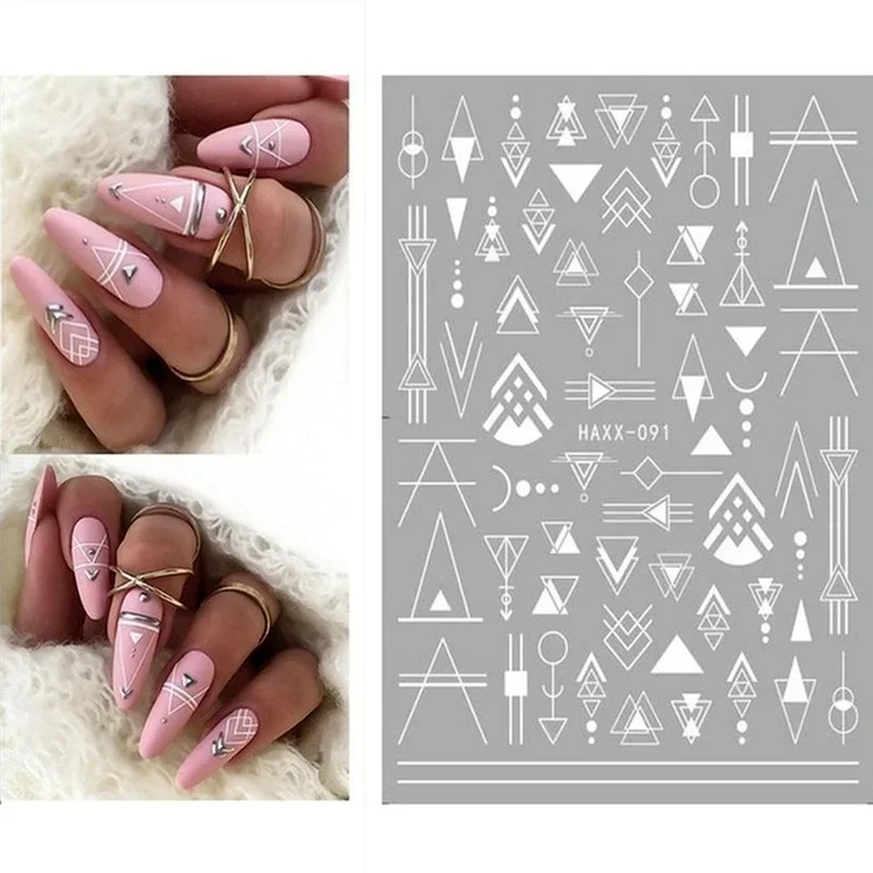 Back Glue Stickers 3D Nail Stickers Black White Geometric Drawings Designs Nail Decals Decoration For Nail Art  Beauty