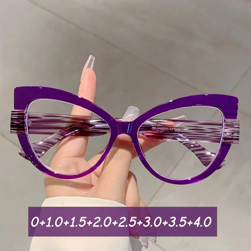 Frauen Große Cat Eye Lesebrille Trendy Modische Übergroßen Weit Anblick Brillen Männer Weibliche Anti-blau Plus Dioptrien Gläser