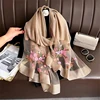 Women Silk Wool Scarf Floral Embroidery Hijab Female Foulard Spring Summer Thin Pashmina Shawls Wraps Bufanda Headscarf Stoles 5