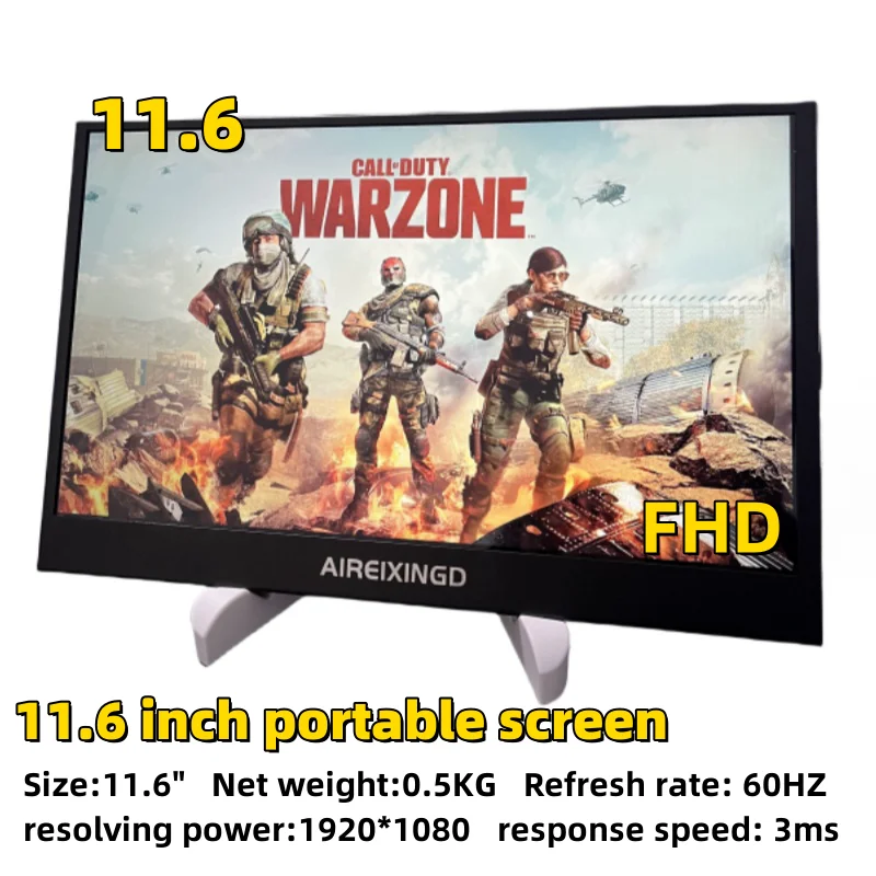 

11.6" Portable monitor FHD1920×1080 LCD display TFT gaming monitor for pc Raspberry Pi Laptop PS4 Xbox360 switch Type-c HDMI