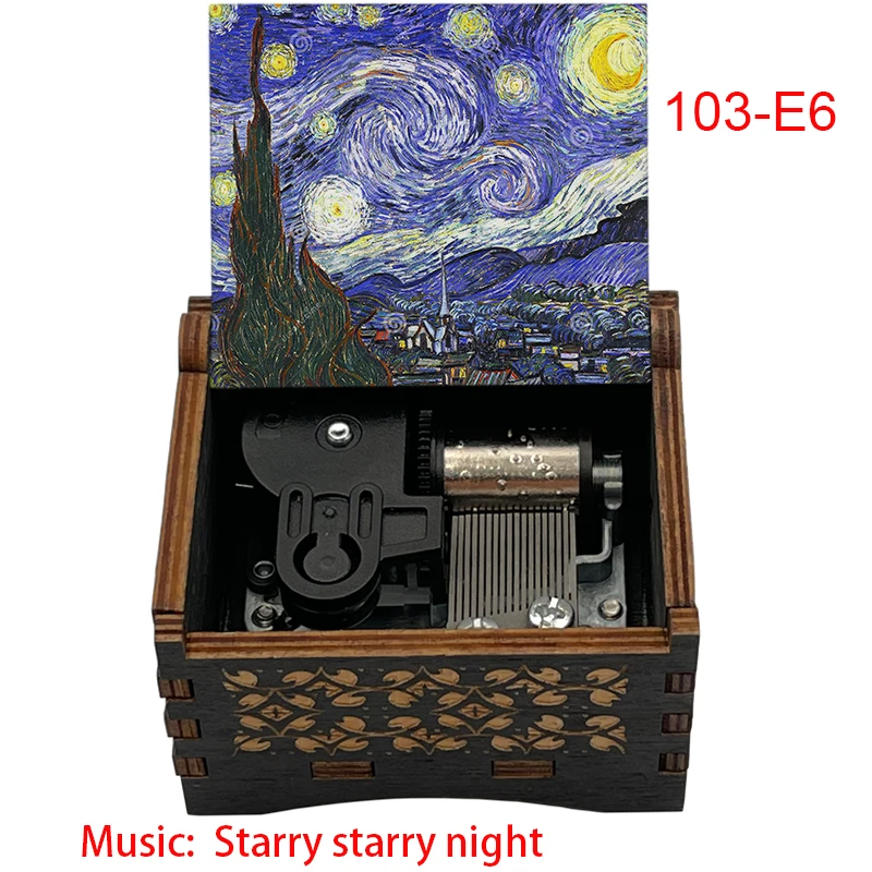 Starry Starry Night Wooden Music Box Clockwork Automatic Stainless Steel Movement Holiday Gifts Home Decoration Ornaments 3