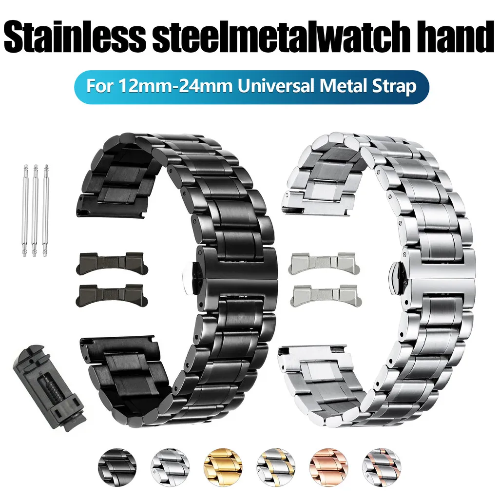 Edelstahl-Uhrenarmband mit Schnellverschluss, 12–24 mm, universelle Metall-Ersatz-Uhrenarmbänder, SmartWatch-Armbänder, Links, gerade – Detail 1