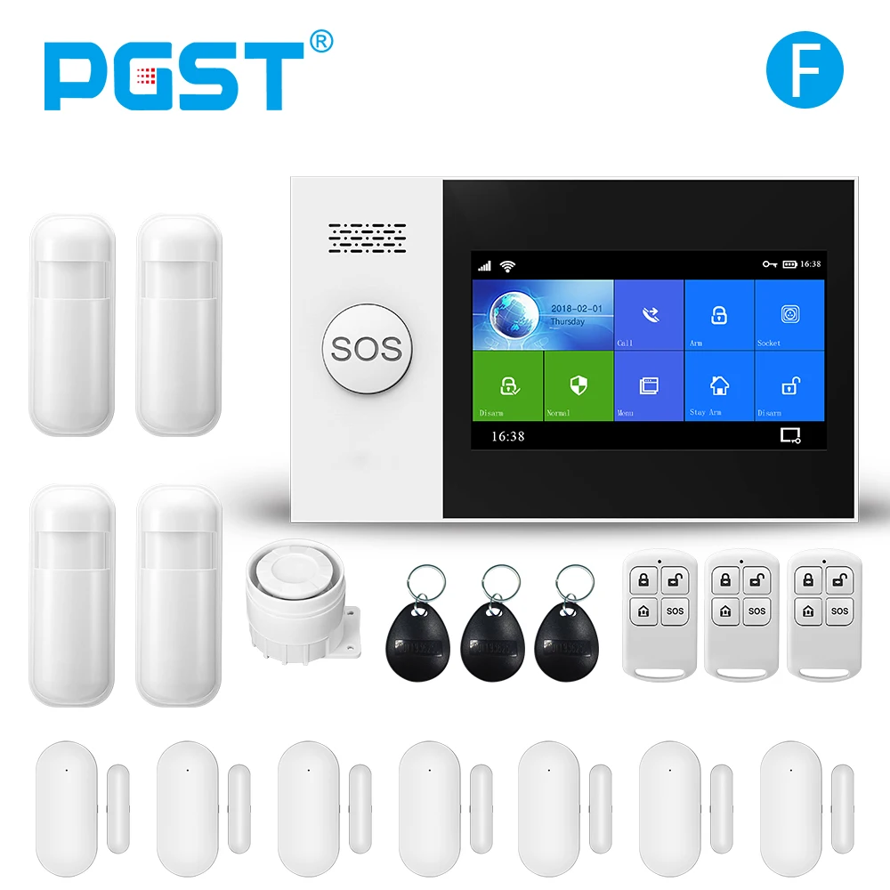 PGST PG-107 Tuya Wireless Home WIFI GSM Home Security With Motion Detector Sensor Burglar Alarm System APP Control Support Alexa ring keypad alarm Alarms & Sensors