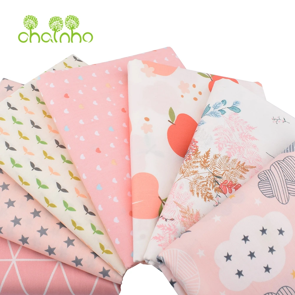 Chainho,Printed Twill Weave Cotton Fabric,DIY Sewing Quilting Material,Patchwork Cloth,7 Pink Cartoon Series,2 Sizes,15C168