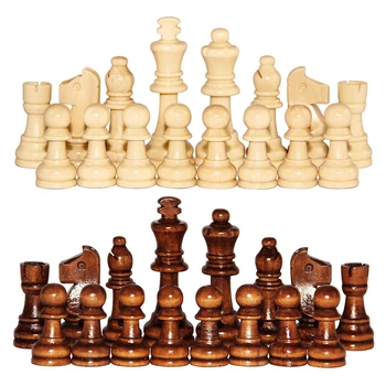 Wooden Chessmen Standard Tournamen Staunton 32PCS Checkers Chess Game Pawns Chess Pieces Only for Chess Board Game 1