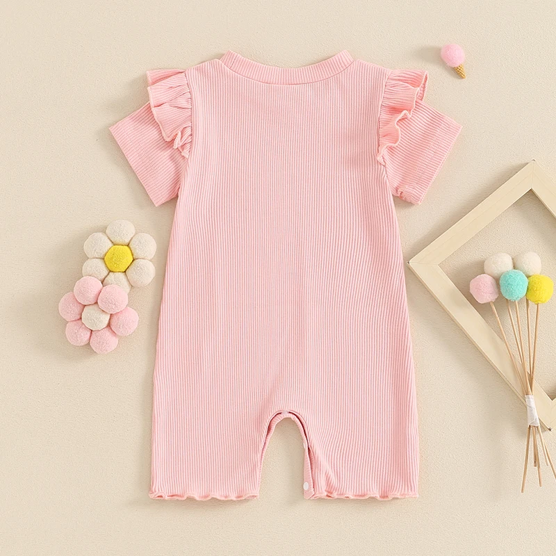 

Newborn Baby Girl Clothes Ruffle Ribbed Short Sleeve Romper Basic Bodysuit Jumpsuit Summer Clothes