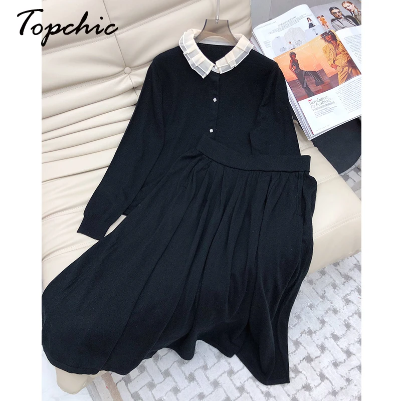 

New Autumn Korean Fashion Outfit Set 2023 Elegant Long Sleeve Wool Sweater+midi Skirt Two Piece Set for Women