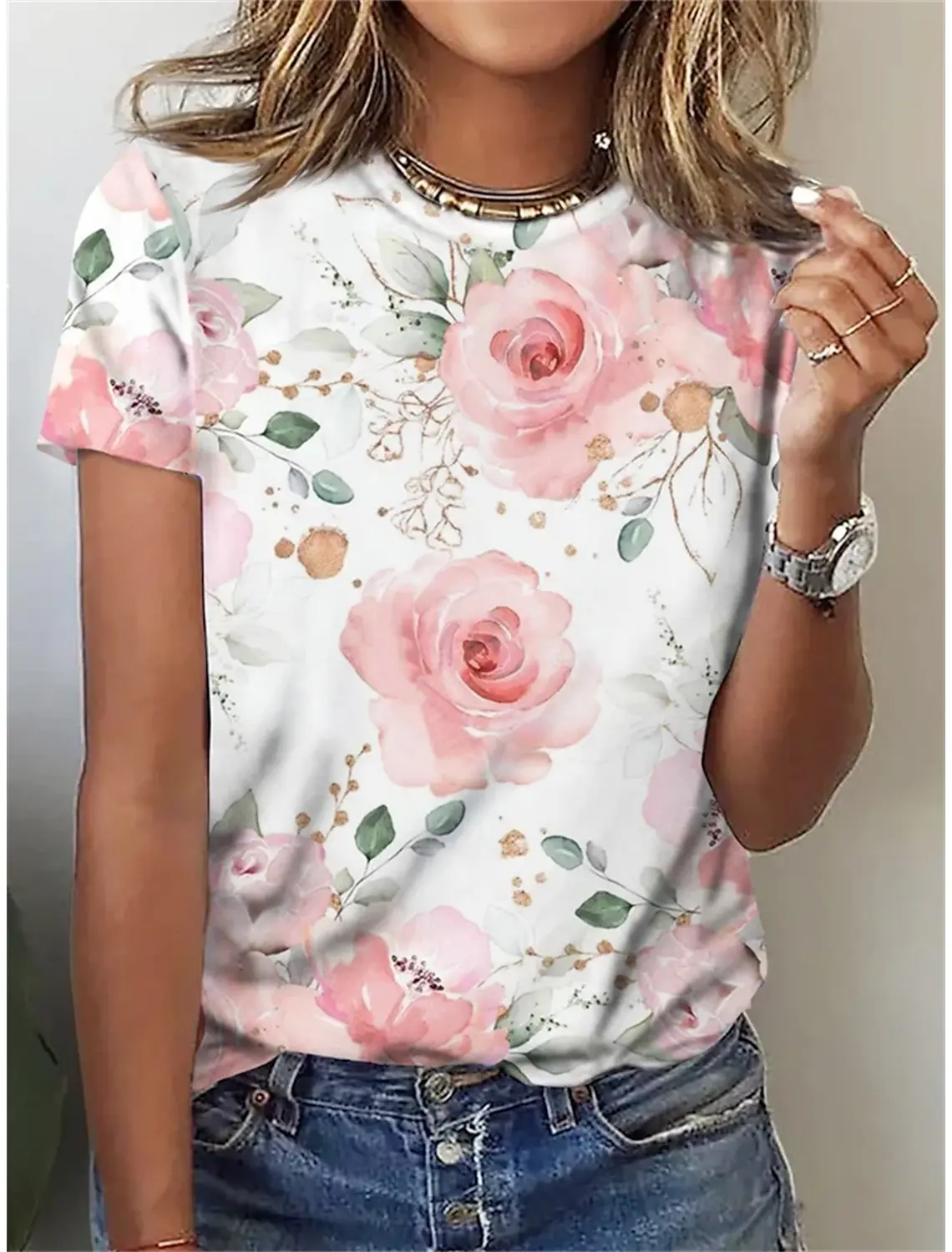 

Женская футболка с 3D-принтом, круглым вырезом и коротким рукавом