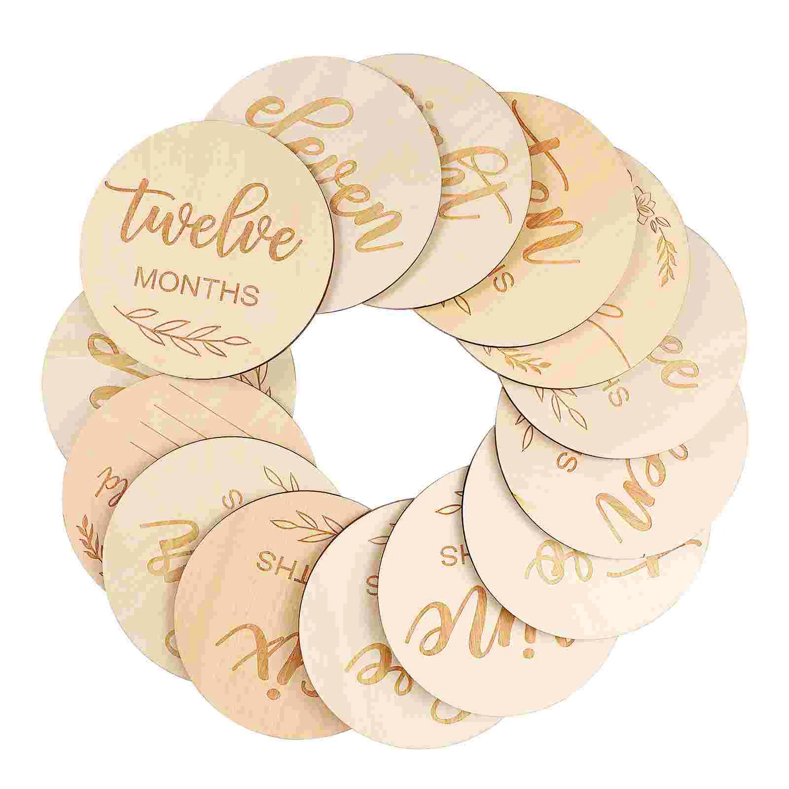 

14pcs Monthly Milestone Cards Double Sided Wooden Milestone Discs First Year Growth Cards Milestone Gift Sets Newborn Photo