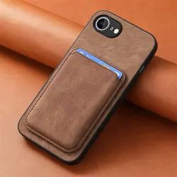 Magsafe Leather Wallet Case with Magnetic Card Pocket for iPhone SE4 (Brown)
