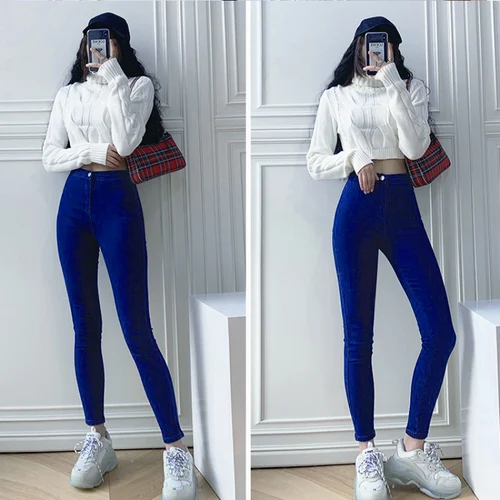 여성용 청바지 연필 바지, 엉덩이 리프팅 슬림 작은 발 바지, 탄성 큰 사이즈 9 포인트 여성용 데님 바지, 2023 신상 4