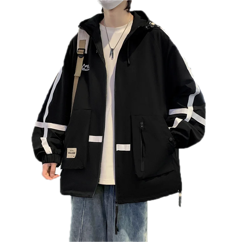 Jacket men's spring and autumn new hooded loose workwear tide brand mountain outdoor waterproof WY splicing couple