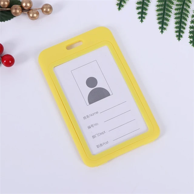 Cheap Transparent Credential Badge Holder Lanyard for Business Meeting Visiting Hang Pass Tag ID Card Candy Color Protector Case V-Yellow