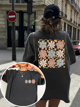 Women's Plus Size Sunshine Flowers Pattern T-shirt Cotton Breathable Fashionable and Versatile Unisex Streetwear Oversized 1