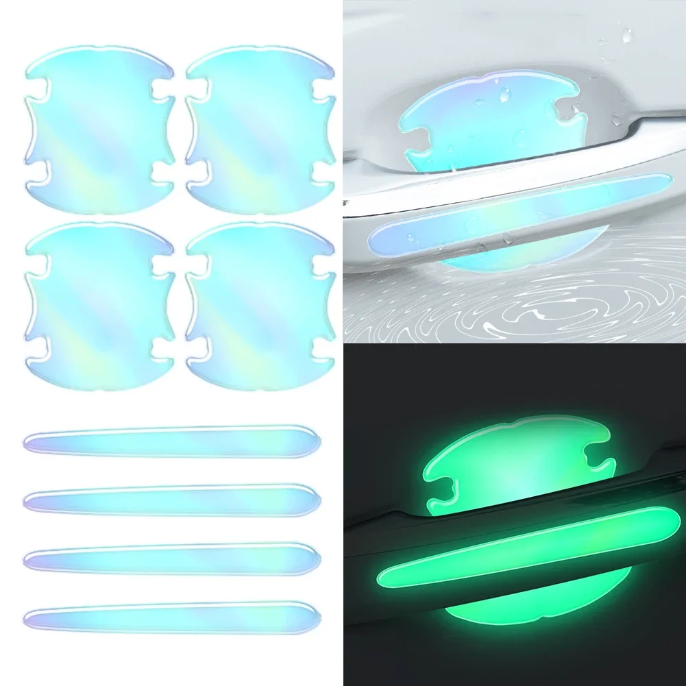 

Car Rear Mirror Door Bowl Handles Luminous Protective Sticker Film Protector Trim Sticker Anti-Scratch Car Handle Bowl Strip