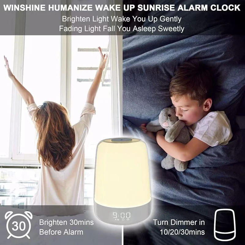 Sleep Simulation Sunrise Wake-Up Alarm Clock Light, Simple And Silent Touch Bedside Portable Light, USB Rainbow Night Light