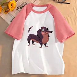 Kids' Fun Dachshund Dog Graphic T - Shirt - Short Sleeve Casual Summer Top - 160 (PINK)