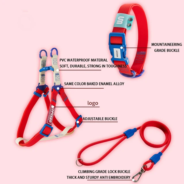 Adjustable Color Blocking Design Dog Harnesses Waterproof  PVC Walking Leash Rope Chest And Back Set For Dog Outdoor Training 5