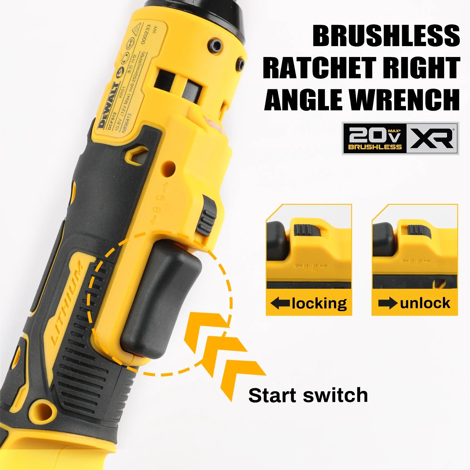 Dewalt 20V Cordless Impact Wrench Brushless Motor Right Angle Wrench 512 95N.m High Torque 2500RPM Compact Ratchet Air Cannon for Car Maintenance