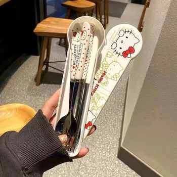 Hello Kitty Stainless Steel Chopsticks Spoon Fork Set 1