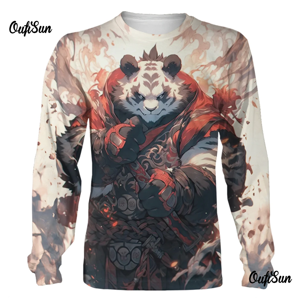 

Panda Print Long Sleeve Man T-Shirt 3d Graphic Men's Tee Shirt O-Neck Animal Fashion Tee Tops Oversized Streetwear Male Tshirt
