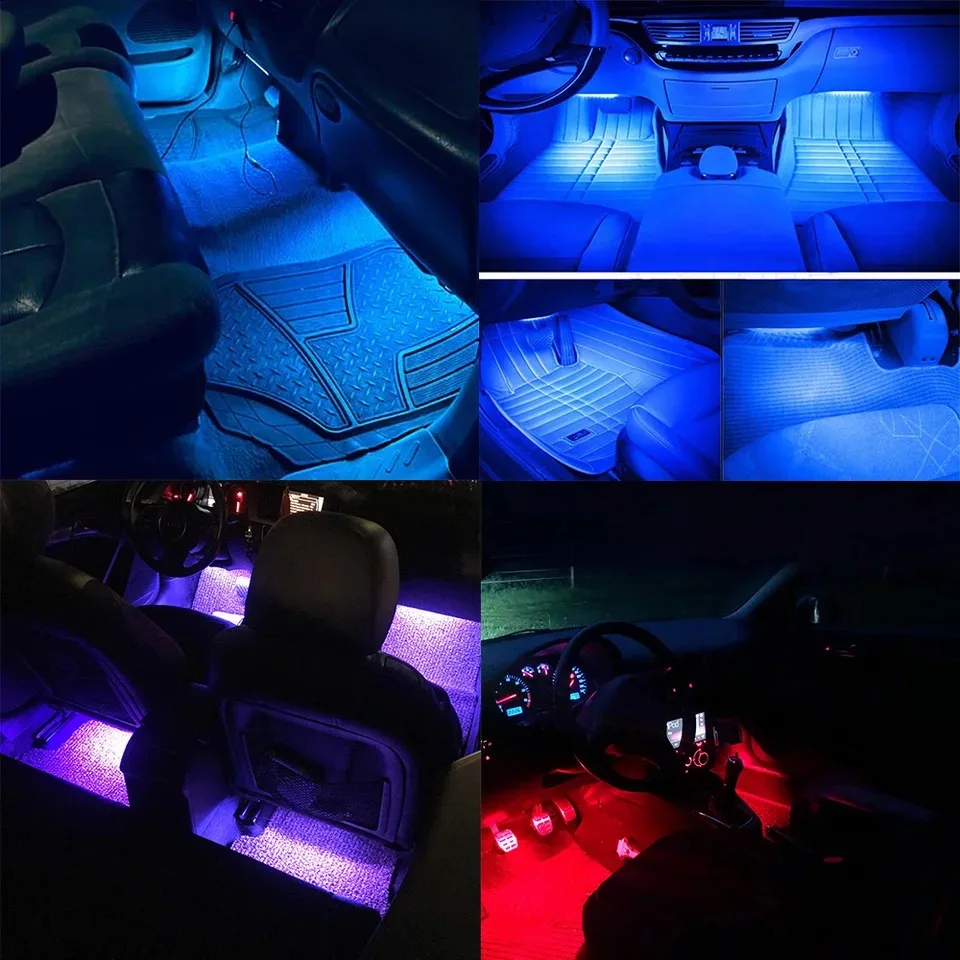 자동차 인테리어 앰비언트 풋 라이트, USB 무선 원격 음악 앱 제어, 자동 RGB 분위기 장식 램프, 36 48 LED, 4 개
