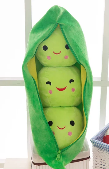귀여운 박제 식물 인형, 25 CM, 콩 3 개, 천 케이스 포함, 크리에이티브 플러시 장난감, 2 가지 색상