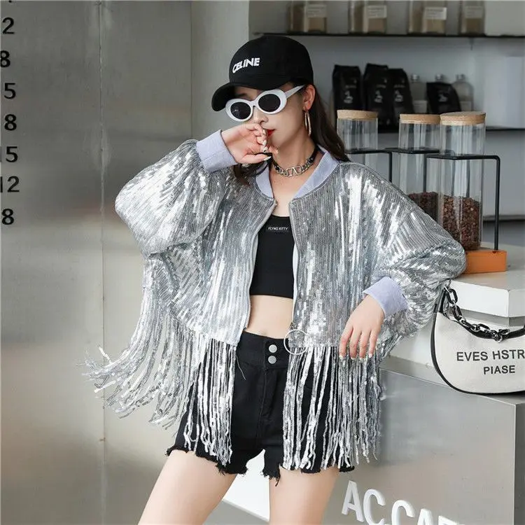

Men's and women's outerwear show costume dance jacket cardigan baseball sequins