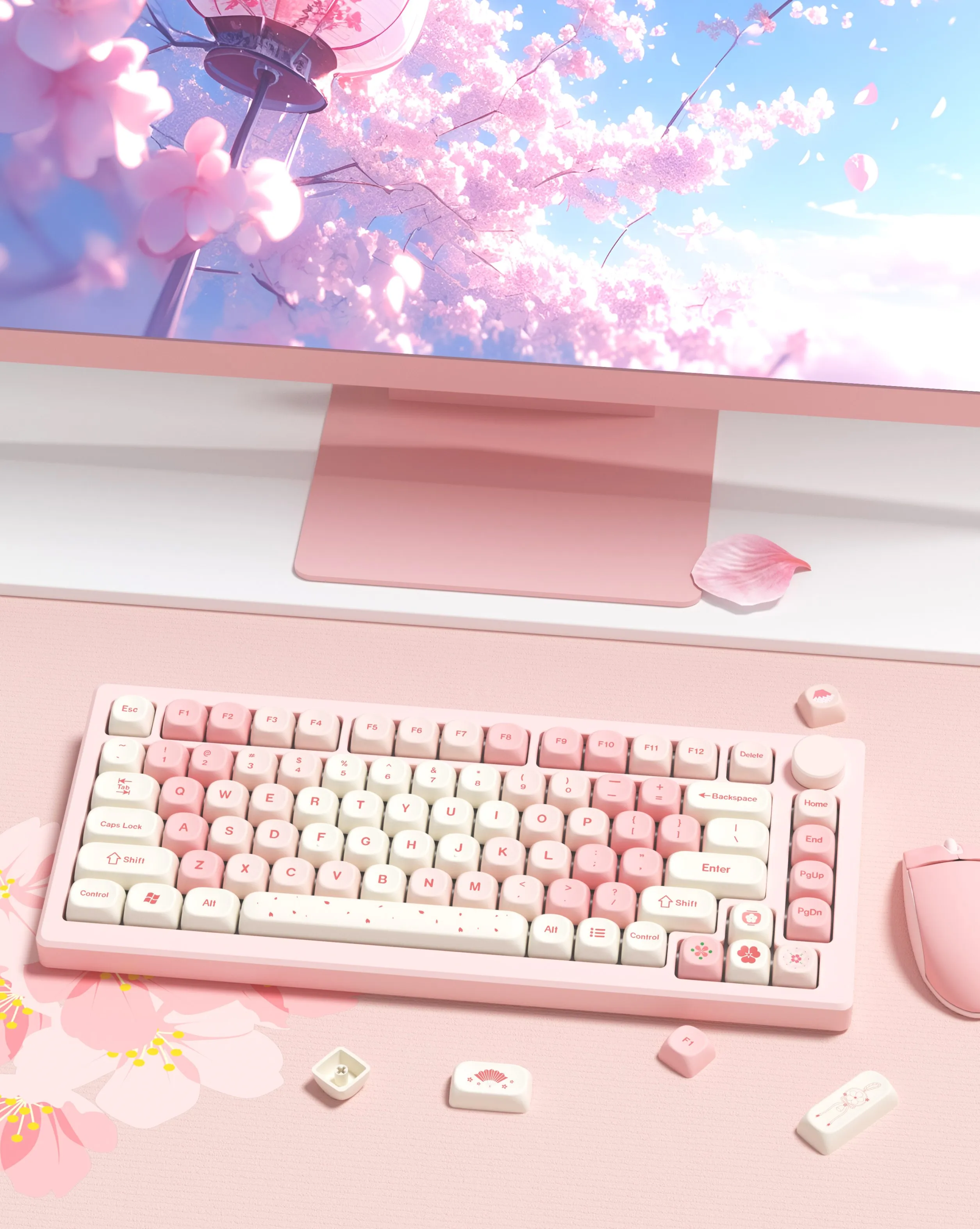 133キー ピンク桜 MOAプロファイル PBTキーキャップ 染料サブカスタム