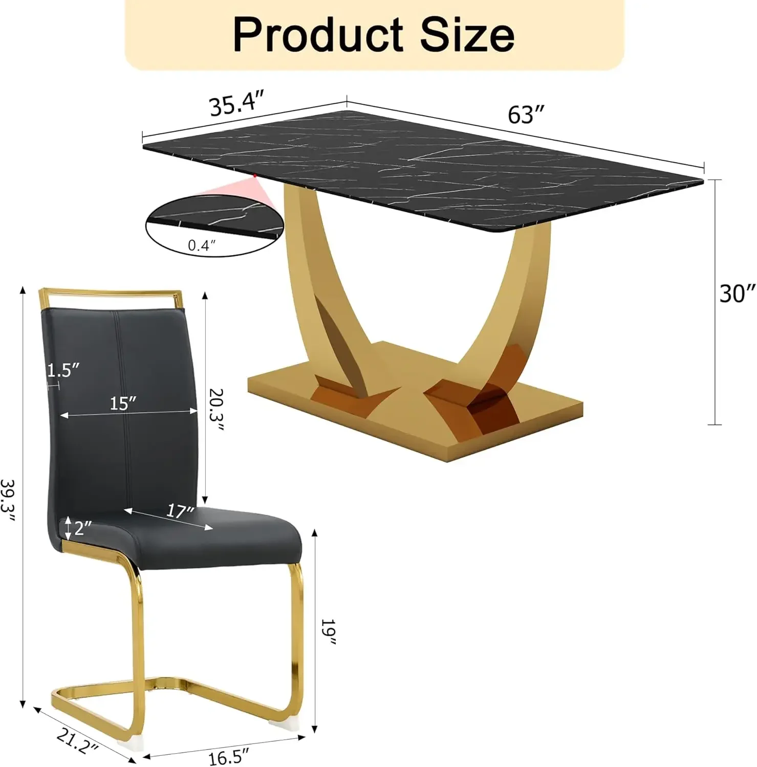 63&rdquo; Dining Room Table Set for 6 Modern Gold Dining Table Set for 6 Rectangle kitchen PU ,dining room sets