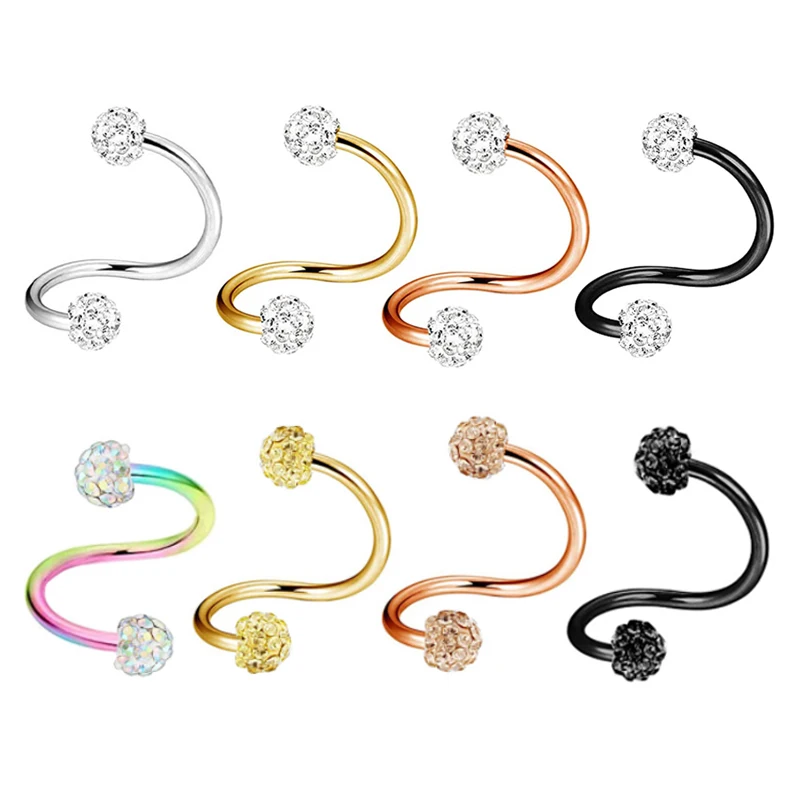 

Stainless Steel Crystal Twist Helix Earring Cartilage Jewelry S Shape Labret Piercing Lip Ring Twist Tragus Earring Stud 5