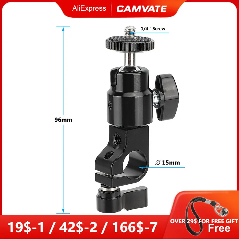 

CAMVATE 15 мм стержневой зажим с мини шаровой головкой (черный рычаг) с 1/4 "-20 гвоздиком и 1/4"-20 нитями аксессуары для камеры